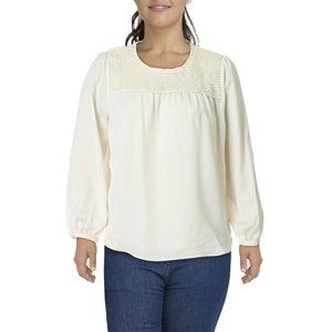 Gibson Latimer Womens Smocked Keyhole Back Blous